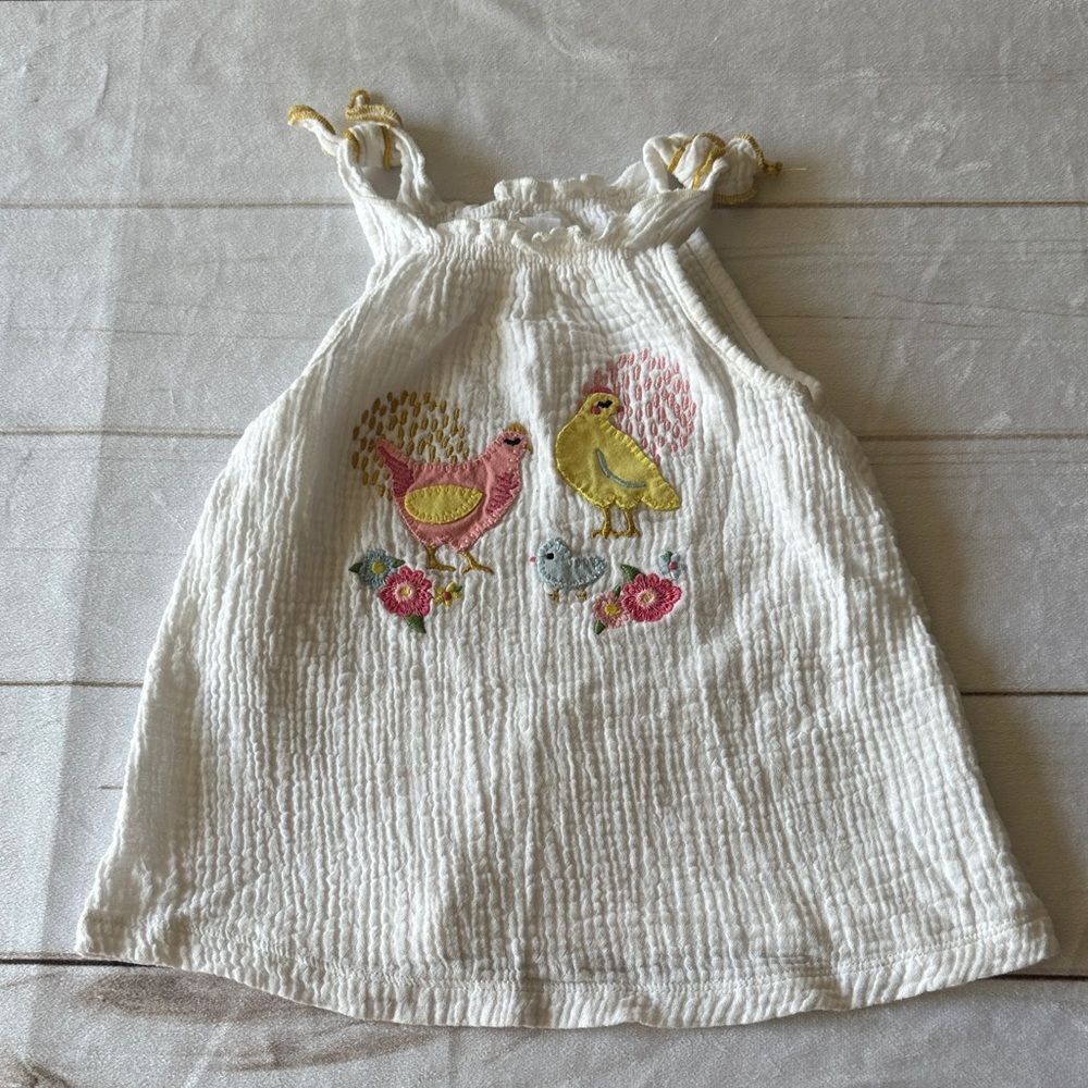 MudPie White Dress with Pink and Yellow Birds
